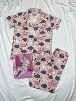 Ç110 - GÖMLEK YAKA KISA KOLLU KEDILI PIJAMA TAKIMI - SOMON 