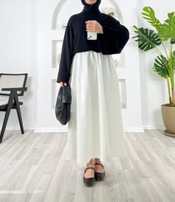 5298-poplin kumaş-beli lastikli cep detaylı etek-beyaz