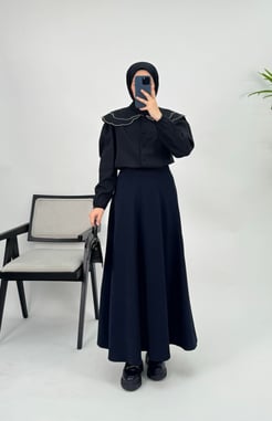 8787-zara krep kumaş etek-lacivert