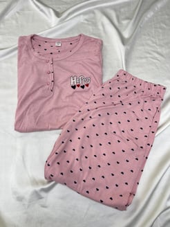 Ç30224 - kısa kollu bambu kalpli pijama takımı -pudra  