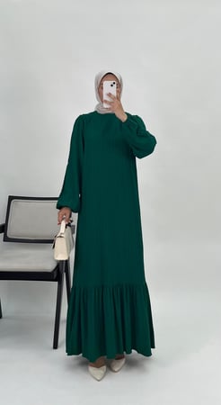 3341-Nada kumaş-women seyyar kuşaklı elbise-ZÜMRÜT YEŞİLİ