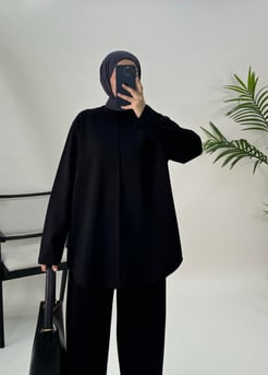 2778-oysho kumaş-önü çizgi detaylı tunik-siyah