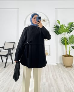 4548-poplin kumaş-bağlamalı gömlek-siyah