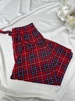 ç4563 - milan kumaş kapri kareli pijama altı - lacivert 