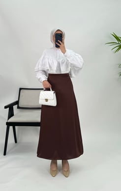4547-saten kumaş-yan kısmı fermuarlı etek-acı kahve