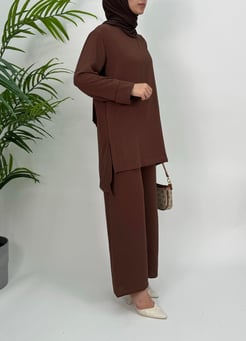 2126-ayrobin kumaş-düz model ikili takım-acı kahve