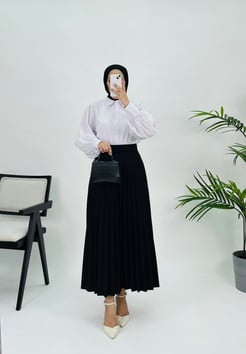 6728 I6+ukuba Krep Kumaş Pileli Etek Siyah
