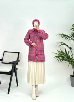 1903 A211+ODUNCU KUMAŞ KOLU LASTİKLİ KARELİ GÖMLEK PEMBE