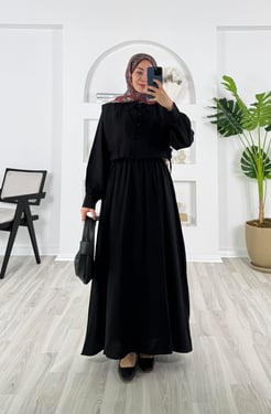 3882-çilek kumaş-yelekli elbise-siyah