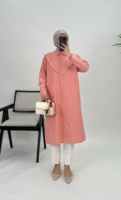 5502-terikoton kumaş-düğmeli tunik-pudra