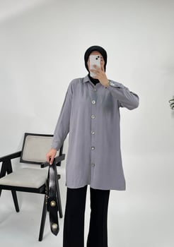 2358-ayrobin kumaş-yandan yırtmaçlı düğmeli tunik-gri