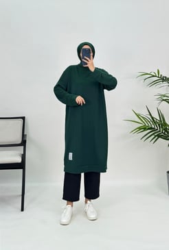 3871 K18+armalı diz altı tunik koyu yeşil