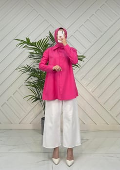 6892A148  omuzları büzülebilen ip detaylı terikoton kumaş tunik PEMBE  