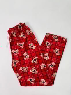 Ç62-R136-R139 Süet Kumaş Pijama Altı Ayıcıklı- Kırmızı