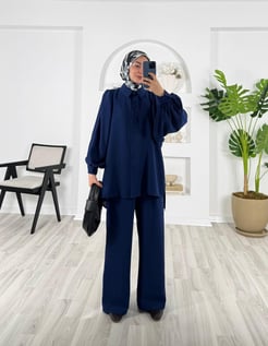 7559-asel zara kumaş-yanları yırtmaçlı pantolonlu takım-lacivert
