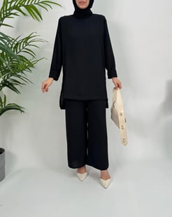 2126-ayrobin kumaş-düz model ikili takım-siyah
