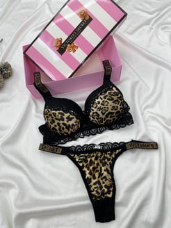 Ç953 Victoria Secret Dantelli Sütyen Takımı(özel kutusuyla)-LEOPAR
