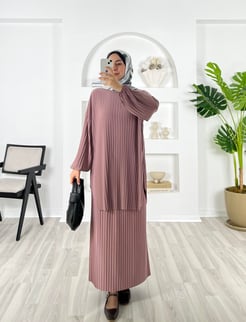 8738-sandy kumaş-etekli takım-mürdüm