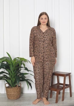 Ç8417 - büyük beden süet kalp desenli pijama takımı - LEOPAR
