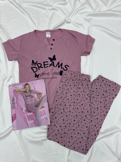Ç1015 - KISA KOLLU DREMS PIJAMA TAKIMI - GÜL KURUSU 