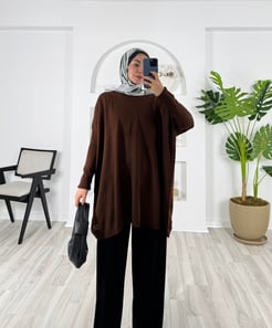 7586-armalı ince triko tunik-acı kahve