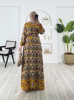 2339 G180+pamuk viskon kumaş elbise sarı 