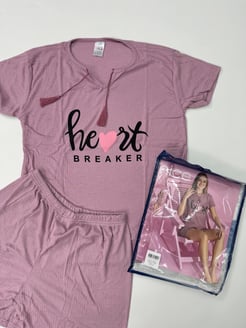 Ç1142 - HEART ŞORTLU PIJAMA TAKIMI - GÜL KURUSU 