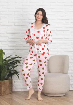 ç14693 - ip askılı sabahlıklı kalpli pijama takımı seti - beyaz