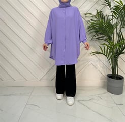 12037 M51+Q ayrobin kumaş boydan düğmeli tunik lila