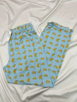 ç3147 Pamuklu Pijama Altı- sarı çiçekli mavi