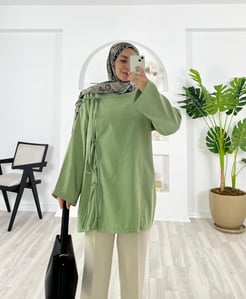8578-modal kumaş-bağlama detaylı kimono-yeşil