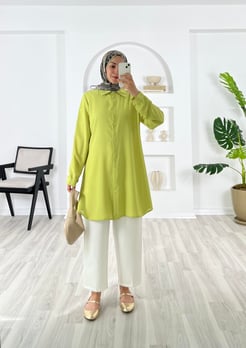 8259-jesika kumaş-düz model tunik-yağ yeşili