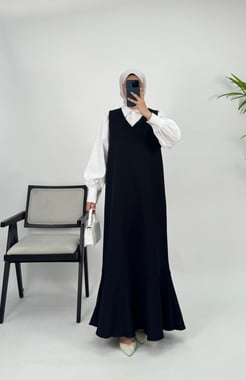 6513 dabıl krep kumaş v yaka seyyar kemerli jile siyah