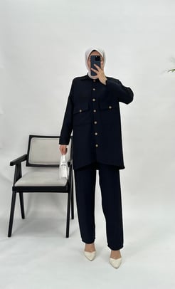 6243-gofre kumaş-pantolonlu tunik takım-siyah