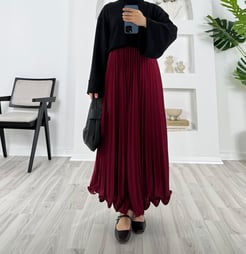 2738-beli lastikli altı güpürlü etek-bordo