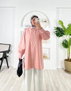 6895-poplin kumaş-düz model tunik-somon