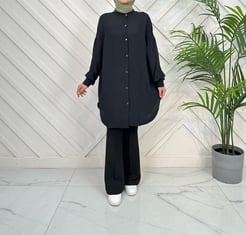 12037 G139 YANI +ayrobin kumaş boydan düğmeli tunik siyah 