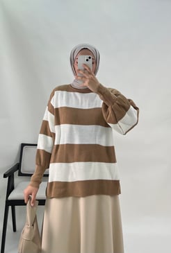 0258 L6+Balon Kol Triko Tunik Sütlü Kahve