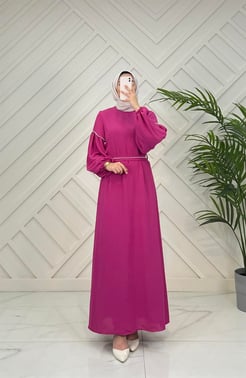 102833 j101 ayrobin kumaş boncuk işlemeli seyyar kemerli elbise mor 