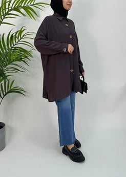 4443-jesica kumaş-düğmeleri desen detayı tunik-acı kahve