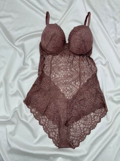 Ç5425-2 DESTEKLI DANTELLI LACY BODYSUIT - VİZON  