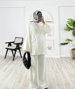 3260-dabıl krep kumaş-yanı yırtmaçlı kimono ceket-beyaz
