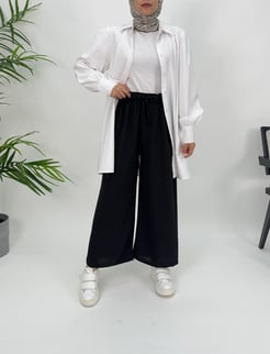 56492-Ayrobin kumaş-beli lastikli pantolon-siyah