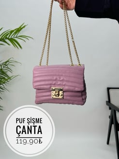 30915 Puf Şişme Suni Deri Çanta - lila