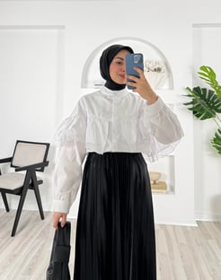 2458-poplin kumaş-göğüs dantelli gömlek-beyaz