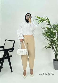 6260 A100+Beli Lastikli Sukuba Kumaş Şalvar Model Pantolon TAŞ