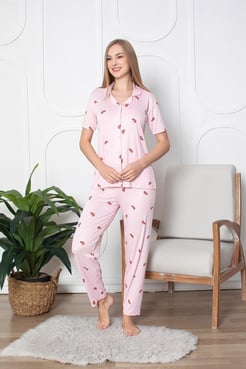 Ç8342 Pegasus Kısa Kollu Gömlek Yaka Pijama Takımı Karpuzlu