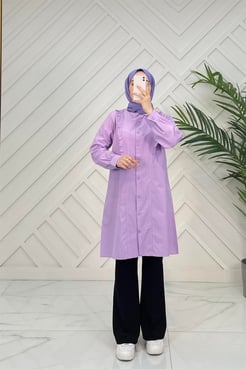 1263 B2+terikoton kumaş boydan düğmeli yakalı tunik lila