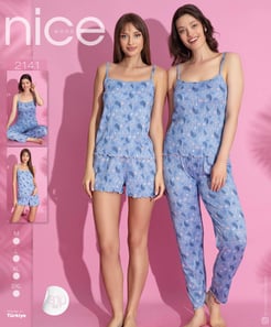 Ç2141 - NICE 3LÜ FLAMİNGO DESENLI PIJAMA TAKIMI SETİ - MAVI