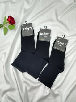 Ç112 - UNISEX  SIYAH DUZ RENK 3LÜ ÇORAP